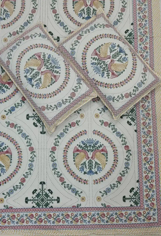 Super King Size Jaipuri Block Print Cotton Bedsheet 8x9 ft With 2 Pillow Covers by ASC Fashion Store