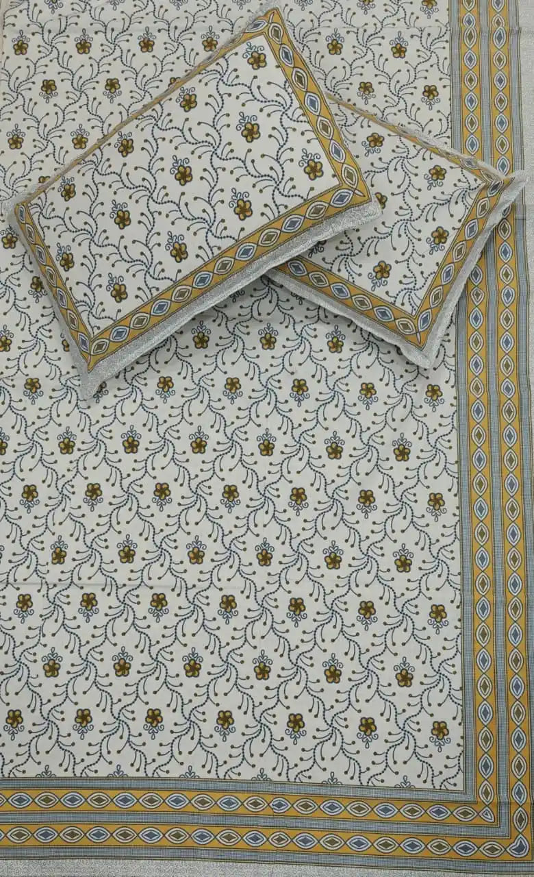 Super King Size Jaipuri Block Print Cotton Bedsheet 8x9 ft With 2 Pillow Covers by ASC Fashion Store