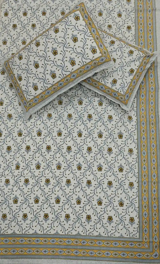 Super King Size Jaipuri Block Print Cotton Bedsheet 8x9 ft With 2 Pillow Covers by ASC Fashion Store