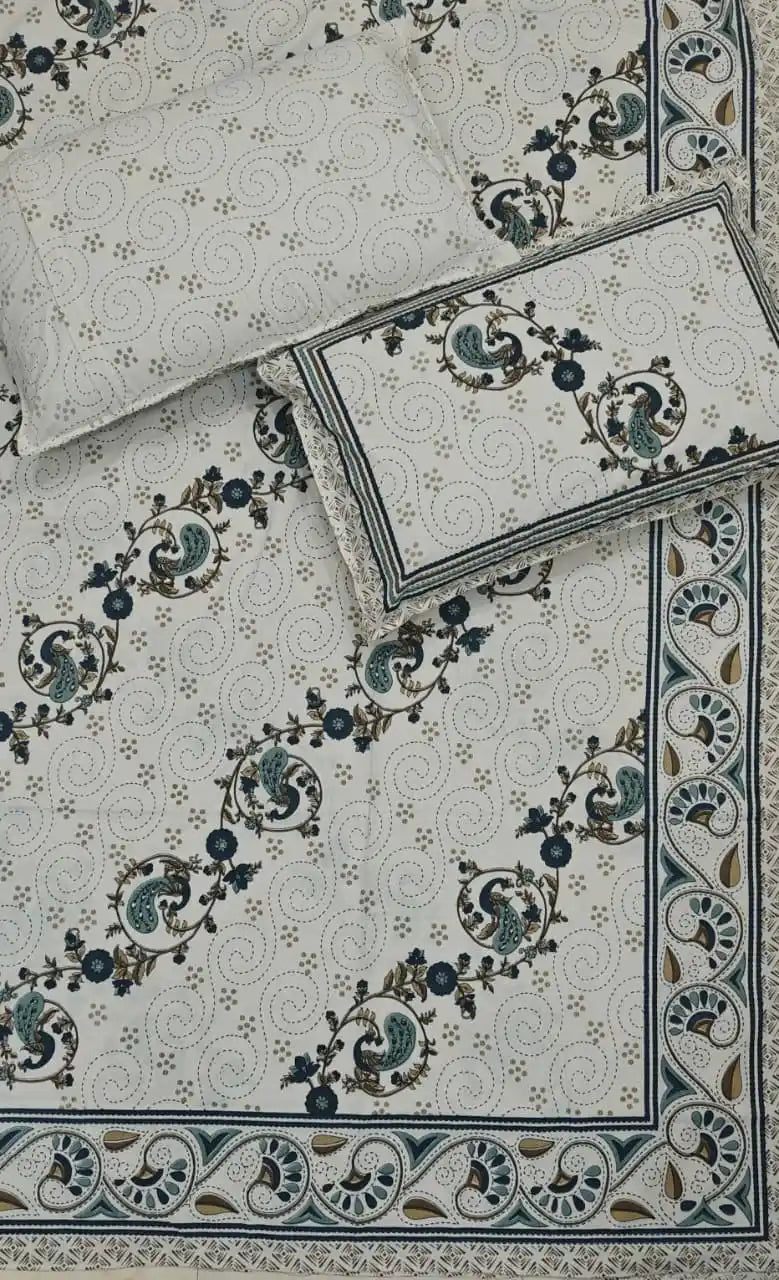 Super King Size Jaipuri Block Print Cotton Bedsheet 8x9 ft With 2 Pillow Covers by ASC Fashion Store