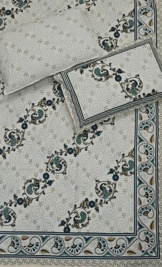 Super King Size Jaipuri Block Print Cotton Bedsheet 8x9 ft With 2 Pillow Covers by ASC Fashion Store