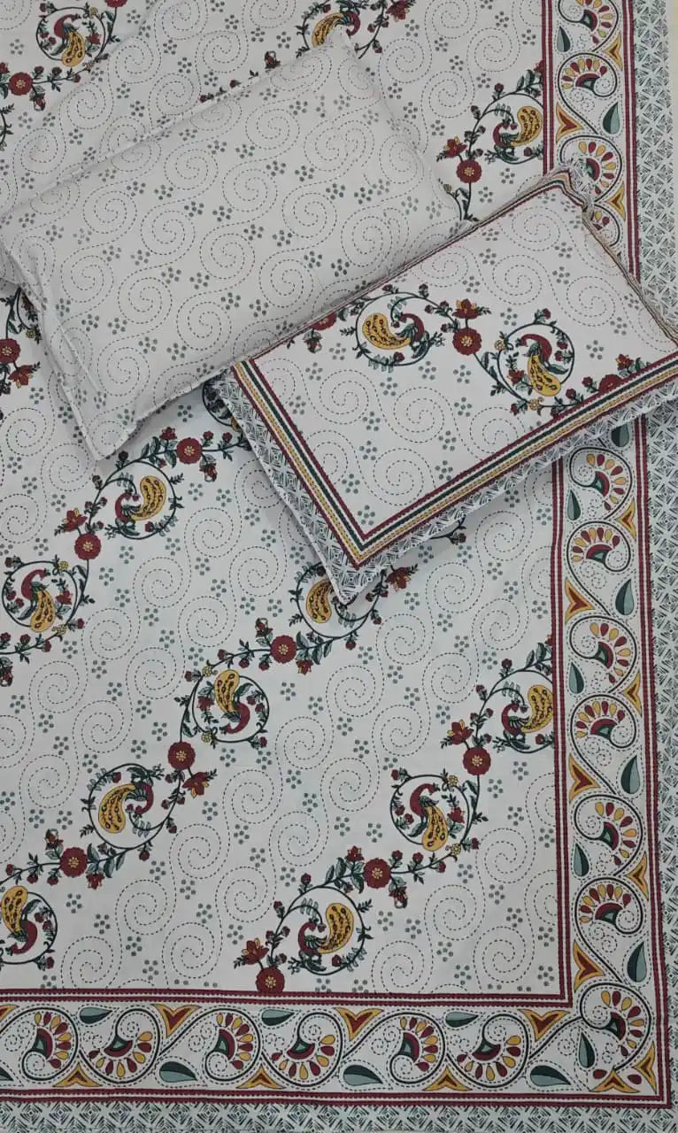 Super King Size Jaipuri Block Print Cotton Bedsheet 8x9 ft With 2 Pillow Covers by ASC Fashion Store