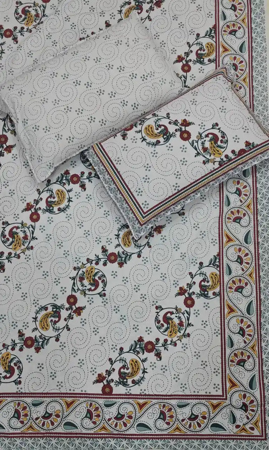 Super King Size Jaipuri Block Print Cotton Bedsheet 8x9 ft With 2 Pillow Covers by ASC Fashion Store