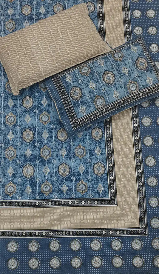 Super King Size Jaipuri Block Print Cotton Bedsheet 8x9 ft With 2 Pillow Covers by ASC Fashion Store