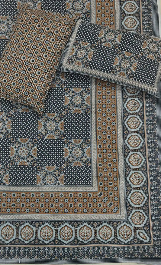 Super King Size Jaipuri Block Print Cotton Bedsheet 8x9 ft With 2 Pillow Covers by ASC Fashion Store