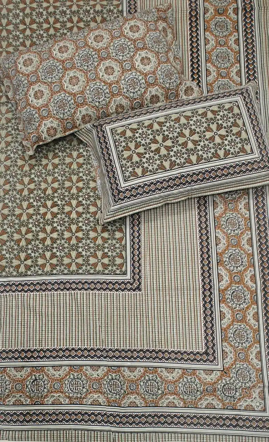 Super King Size Jaipuri Block Print Cotton Bedsheet 8x9 ft With 2 Pillow Covers by ASC Fashion Store