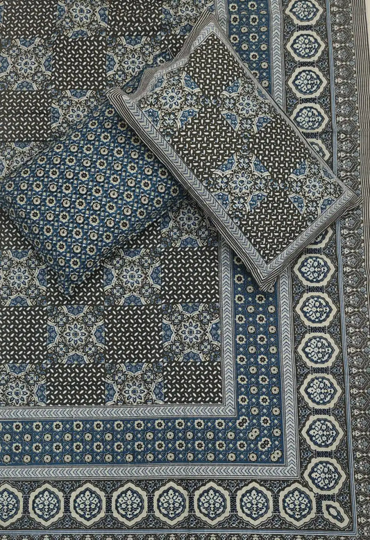 Super King Size Jaipuri Block Print Cotton Bedsheet 8x9 ft With 2 Pillow Covers by ASC Fashion Store