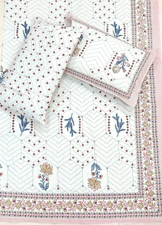 Super King Size Jaipuri Block Print Cotton Bedsheet 8x9 ft With 2 Pillow Covers by ASC Fashion Store