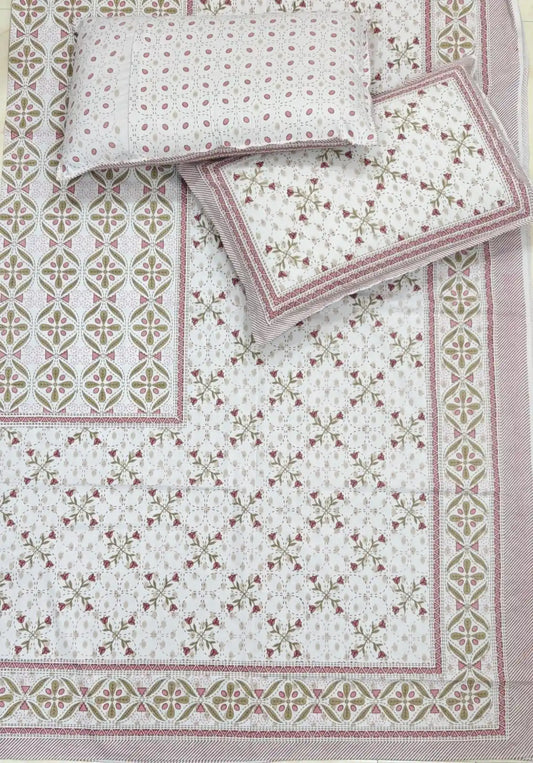 Super King Size Jaipuri Block Print Cotton Bedsheet 8x9 ft With 2 Pillow Covers by ASC Fashion Store
