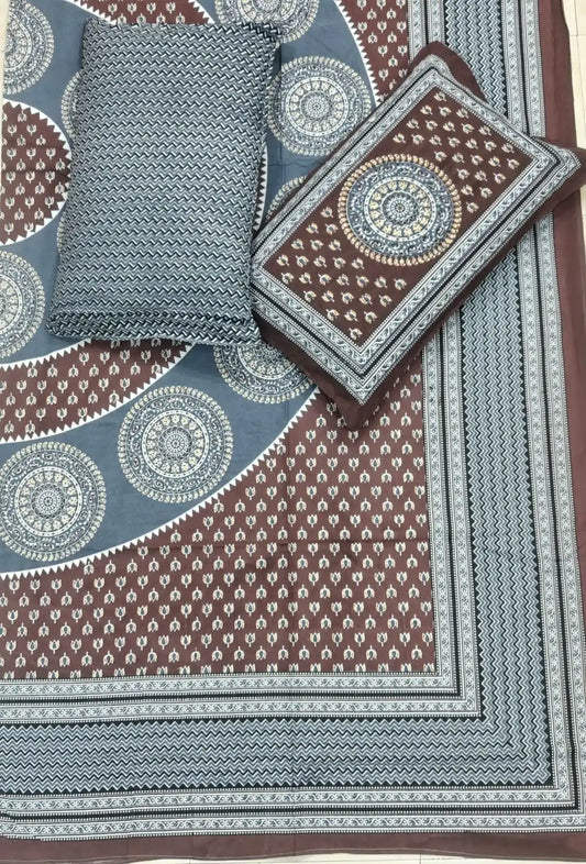 Super King Size Jaipuri Block Print Cotton Bedsheet 8x9 ft With 2 Pillow Covers by ASC Fashion Store