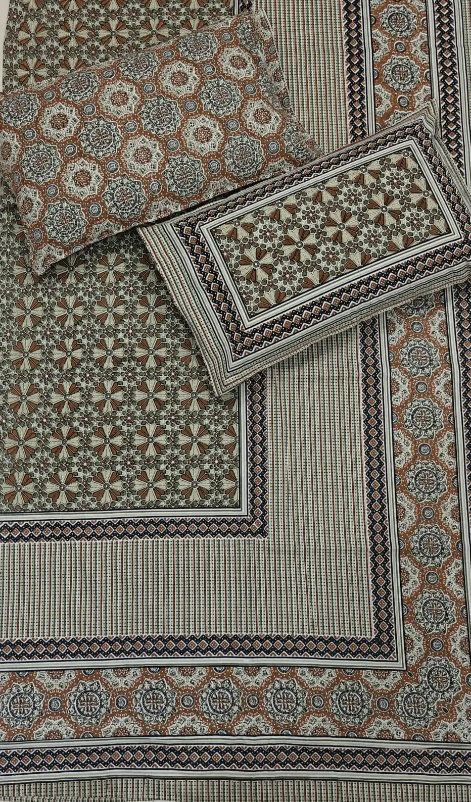 Super King Size Jaipuri Block Print Cotton Bedsheet 8x9 ft With 2 Pillow Covers by ASC Fashion Store