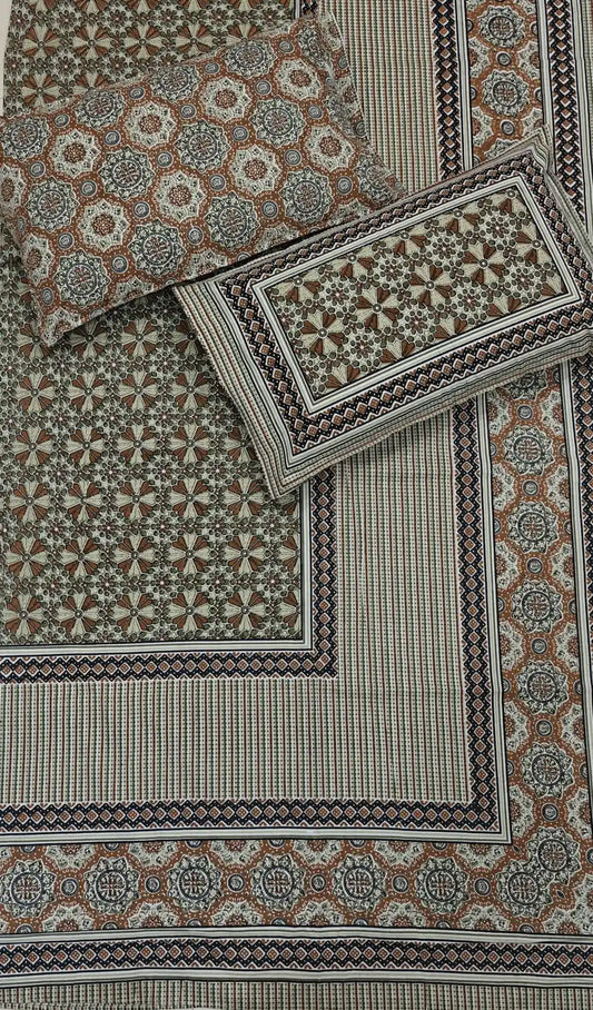 Super King Size Jaipuri Block Print Cotton Bedsheet 8x9 ft With 2 Pillow Covers by ASC Fashion Store