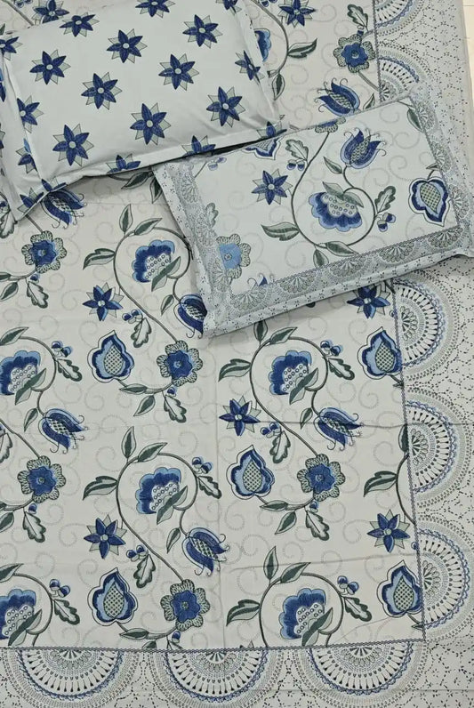 Super King Size Jaipuri Block Print Cotton Bedsheet 8x9 ft With 2 Pillow Covers by ASC Fashion Store