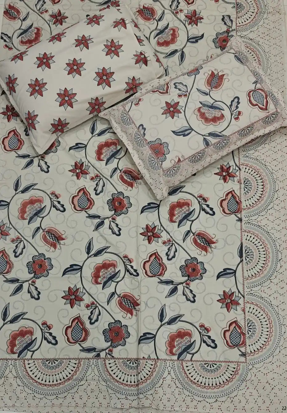 Super King Size Jaipuri Block Print Cotton Bedsheet 8x9 ft With 2 Pillow Covers by ASC Fashion Store