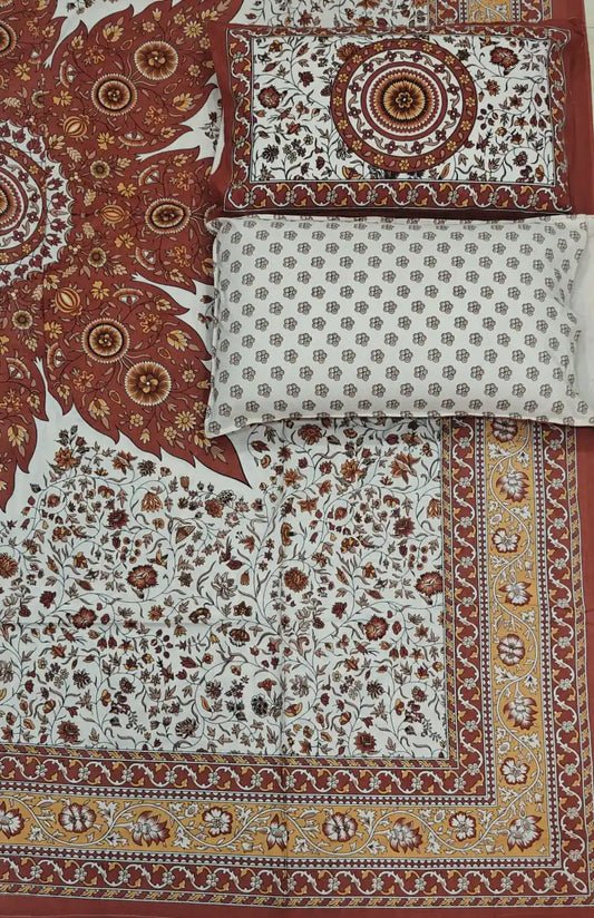 Super King Size Jaipuri Block Print Cotton Bedsheet 8x9 ft With 2 Pillow Covers by ASC Fashion Store