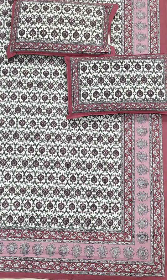 Super King Size Jaipuri Block Print Cotton Bedsheet 8x9 ft With 2 Pillow Covers by ASC Fashion Store