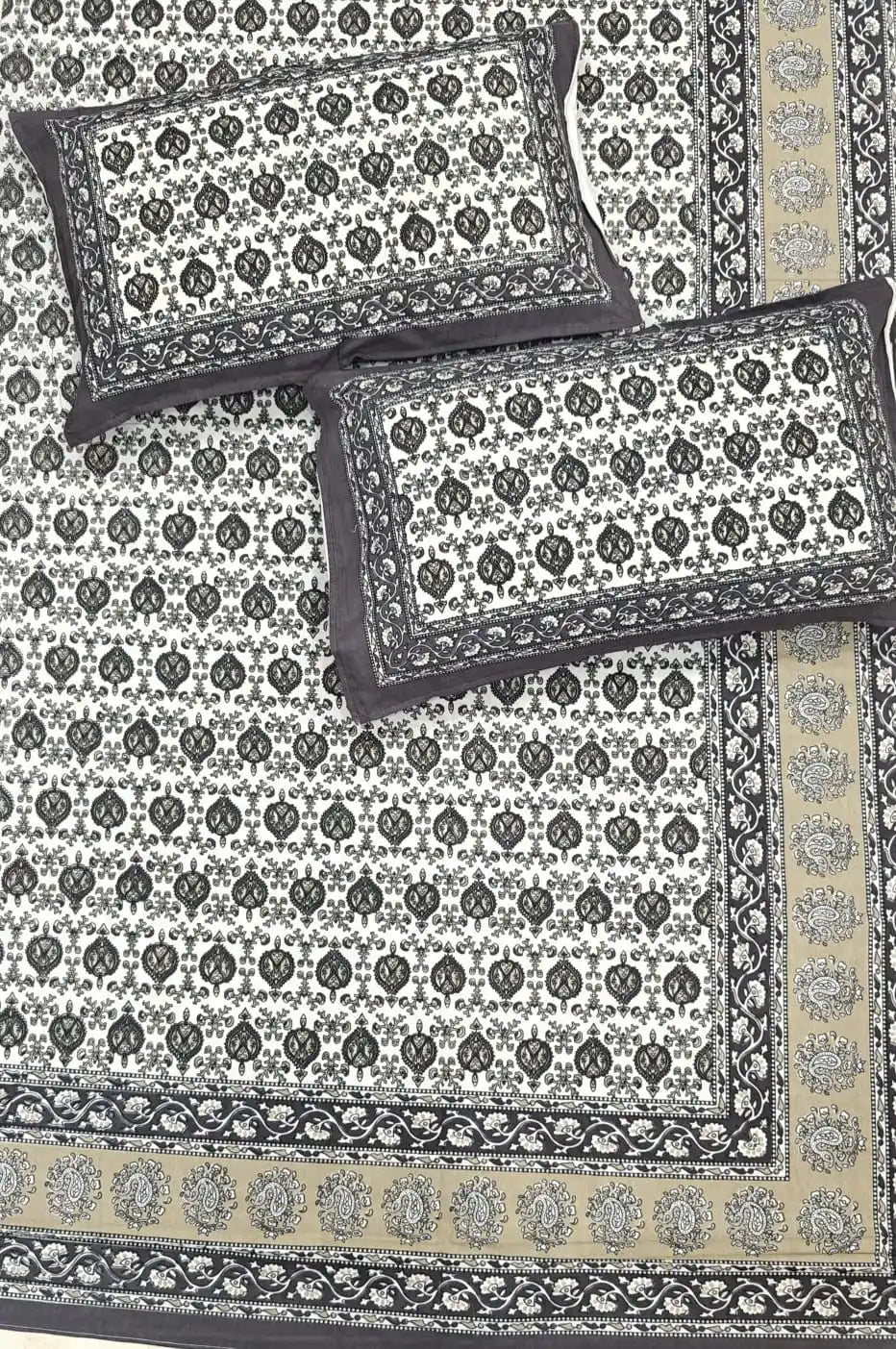 Super King Size Jaipuri Block Print Cotton Bedsheet 8x9 ft With 2 Pillow Covers by ASC Fashion Store