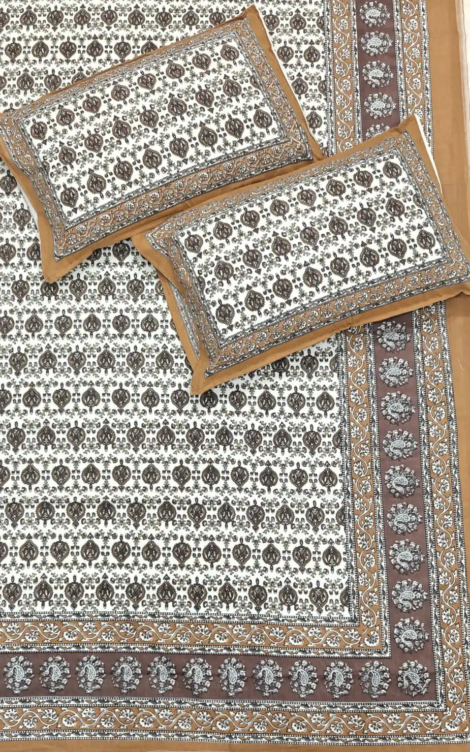 Super King Size Jaipuri Block Print Cotton Bedsheet 8x9 ft With 2 Pillow Covers by ASC Fashion Store