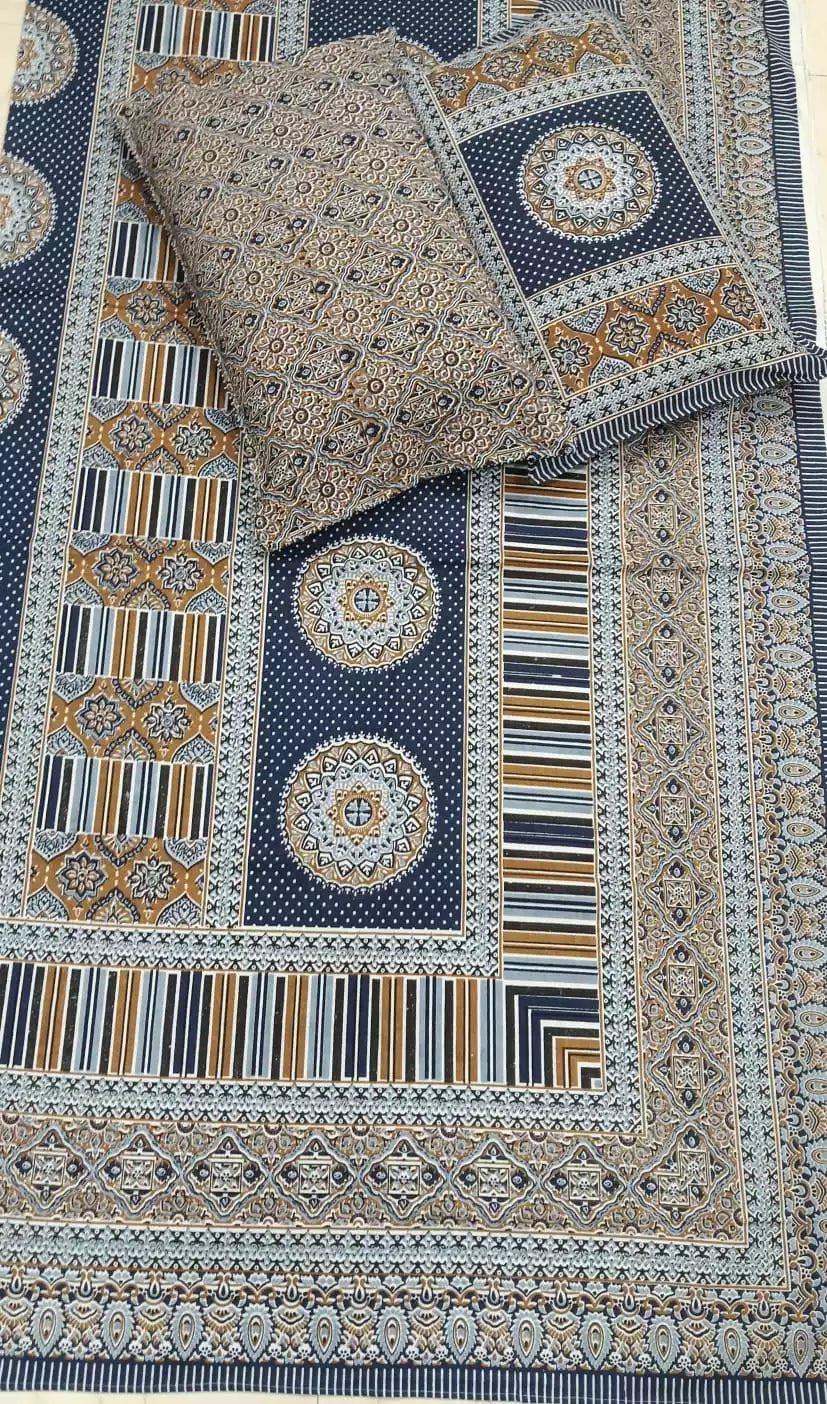 Super King Size Jaipuri Block Print Cotton Bedsheet 8x9 ft With 2 Pillow Covers by ASC Fashion Store