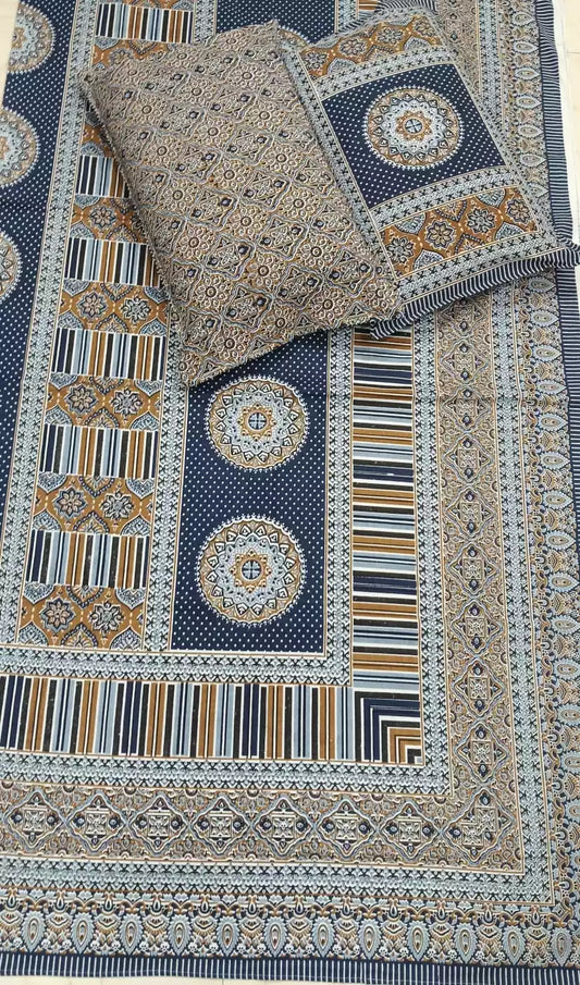Super King Size Jaipuri Block Print Cotton Bedsheet 8x9 ft With 2 Pillow Covers by ASC Fashion Store