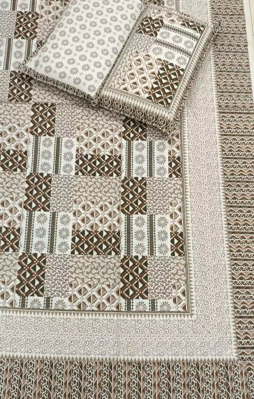 Super King Size Jaipuri Block Print Cotton Bedsheet 8x9 ft With 2 Pillow Covers by ASC Fashion Store