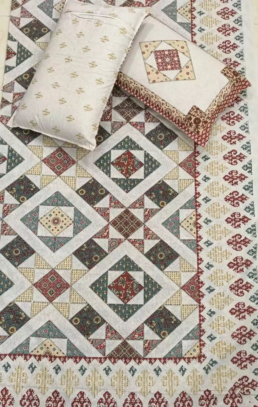 Super King Size Jaipuri Sanganeri Cotton Bedsheet 9x9 ft With 2 Pillow Covers by ASC Fashion Store