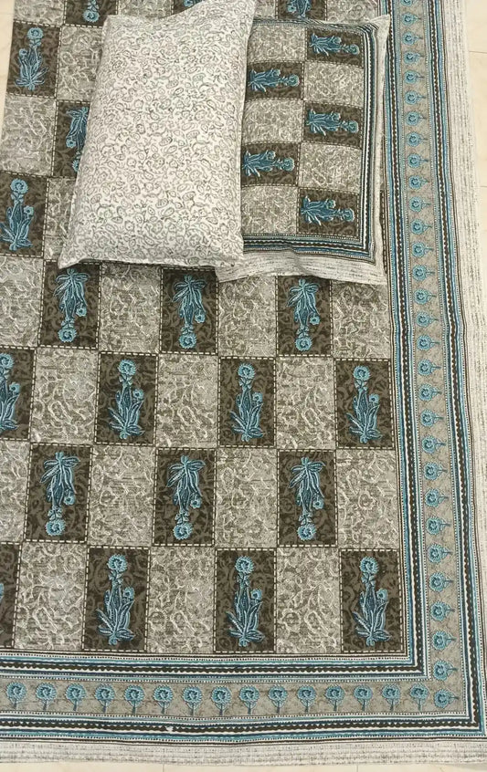 Super King Size Jaipuri Block Print Cotton Bedsheet 8x9 ft With 2 Pillow Covers by ASC Fashion Store