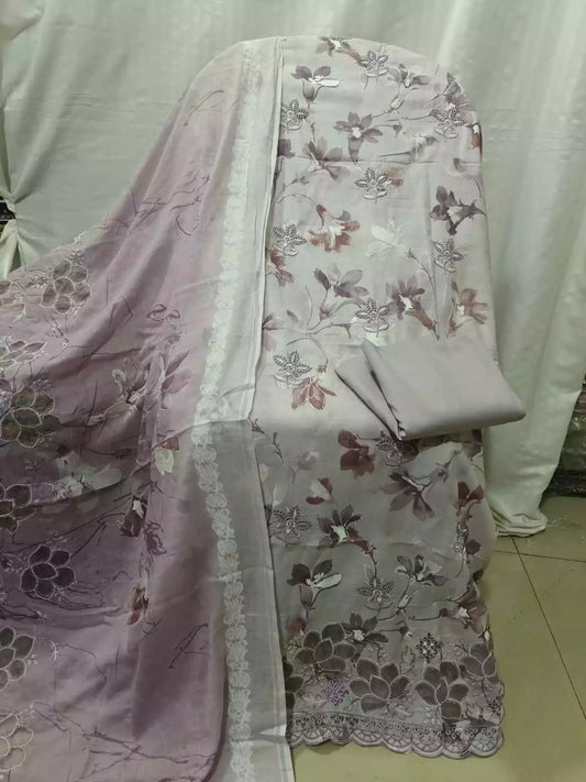 Pakistani Style Heavy Cotton Embroidery & Appliqué Work Suit With Dupatta By ASC