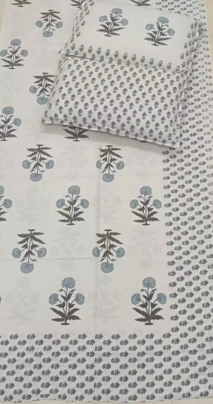 Super King Size Jaipuri Sanganeri Cotton Bedsheet 9x9 ft With 2 Pillow Covers - ASC Fashion Store