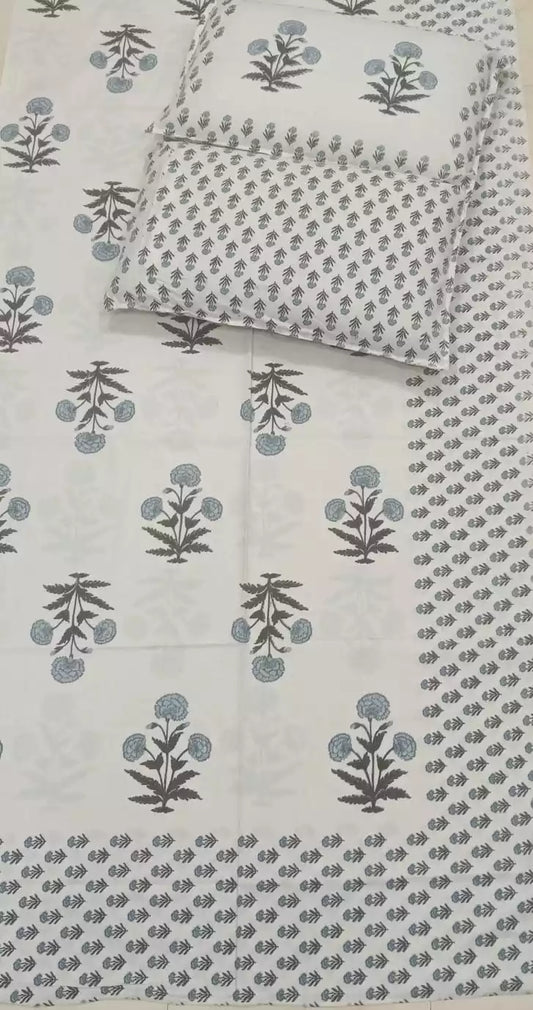 Super King Size Jaipuri Sanganeri Cotton Bedsheet 9x9 ft With 2 Pillow Covers by ASC Fashion Store