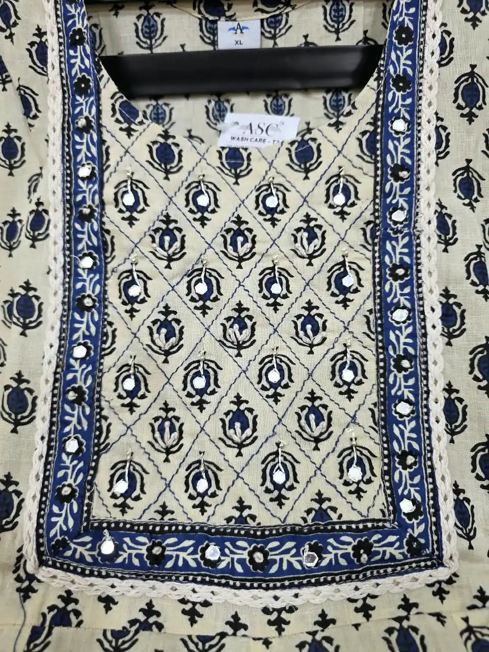 Navy Blue Anarkali Pattern With Classic Jaipuri Buti Print & Hand Work By ASC
