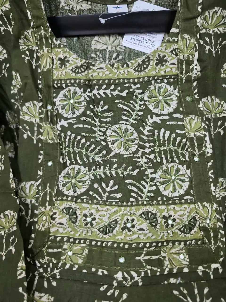 Olive Green Anarkali Pattern With Dabu Print & Hand Work By ASC