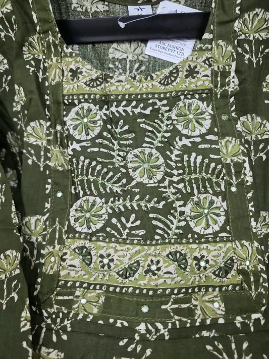 Olive Green Anarkali Pattern With Dabu Print & Hand Work By ASC