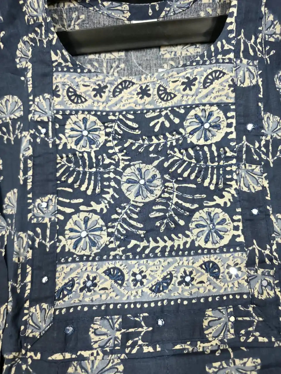 Navy Blue Anarkali Pattern With Dabu Print & Hand Work By ASC