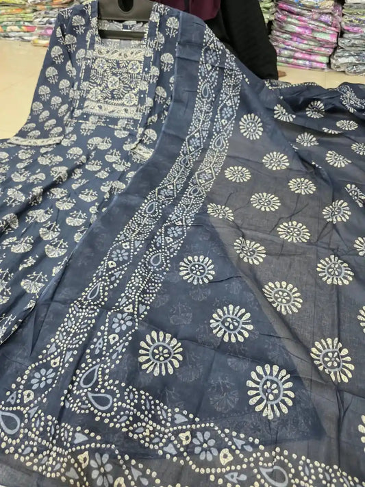 Navy Blue Anarkali Pattern With Dabu Print & Hand Work By ASC