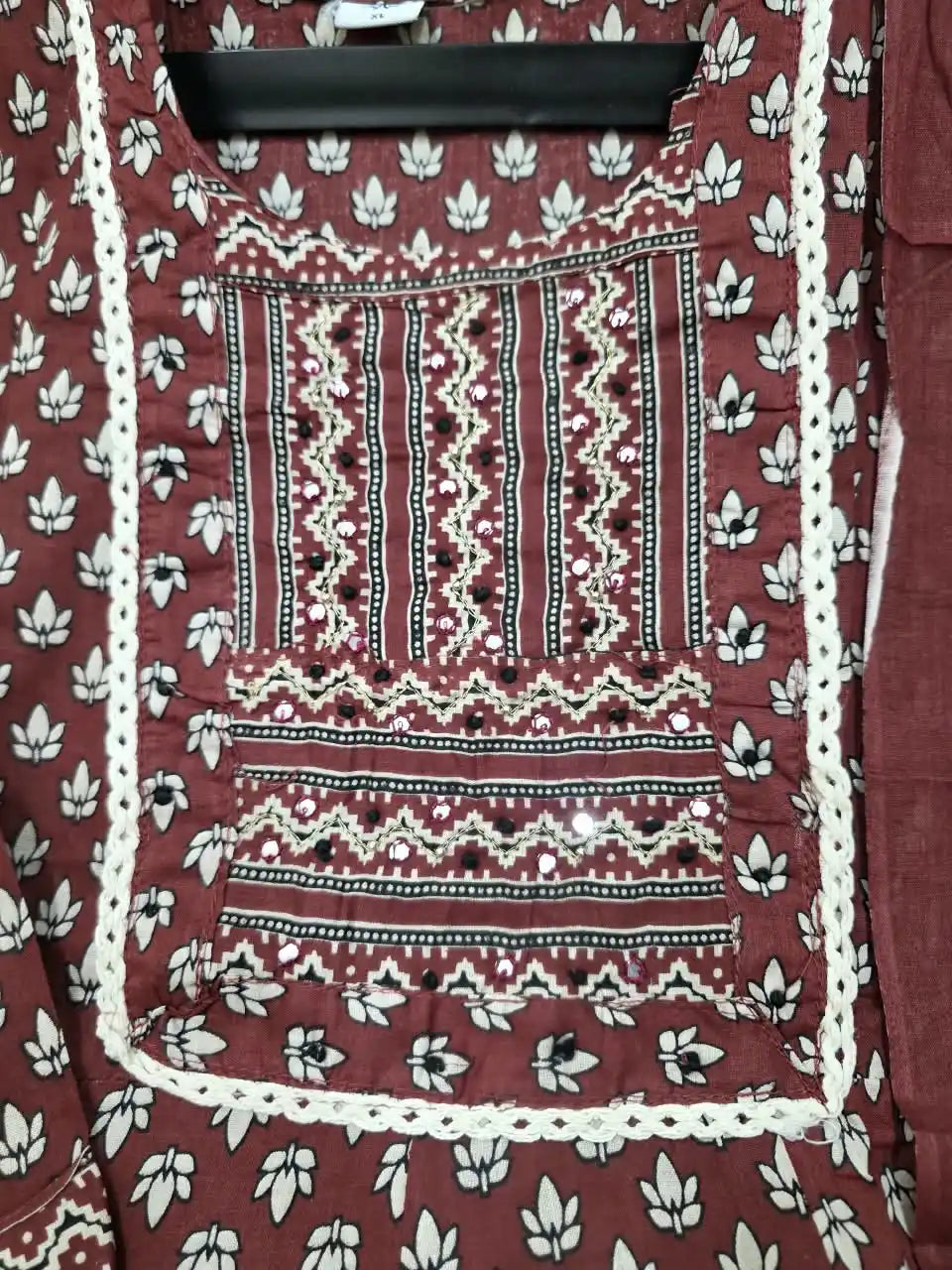 Maroon Anarkali Pattern With Jaipuri Kamal Buti Print & Mirror Work Yoke By ASC