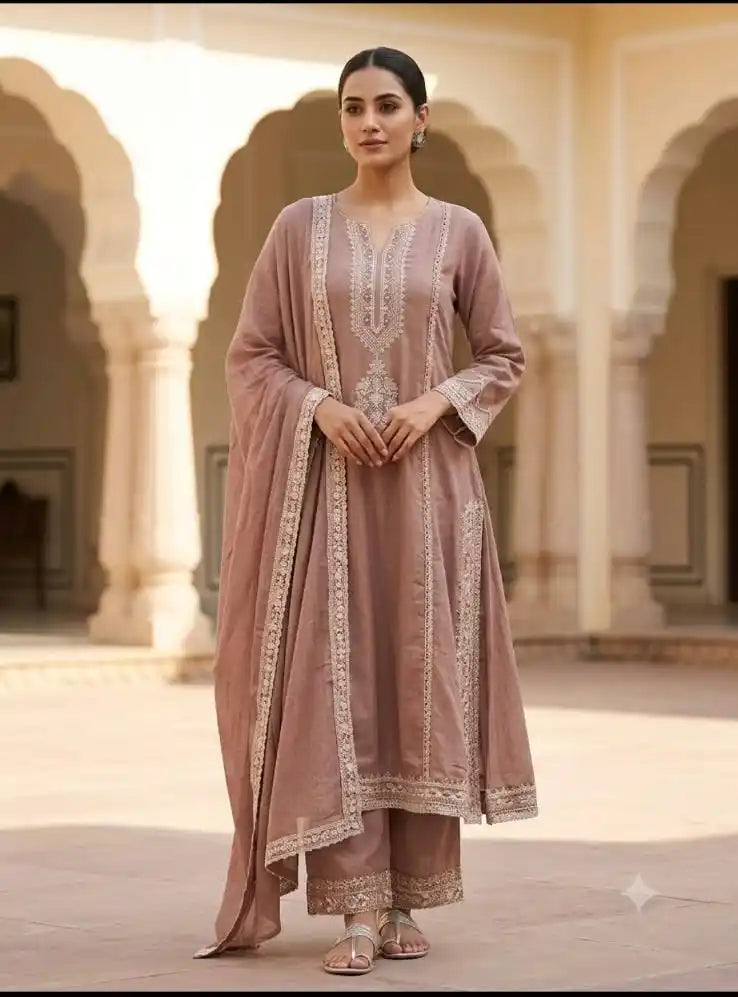 Bronze Straight Fit Kurta with Traditional Embroidery Designer Suit - ASC Fashion Store