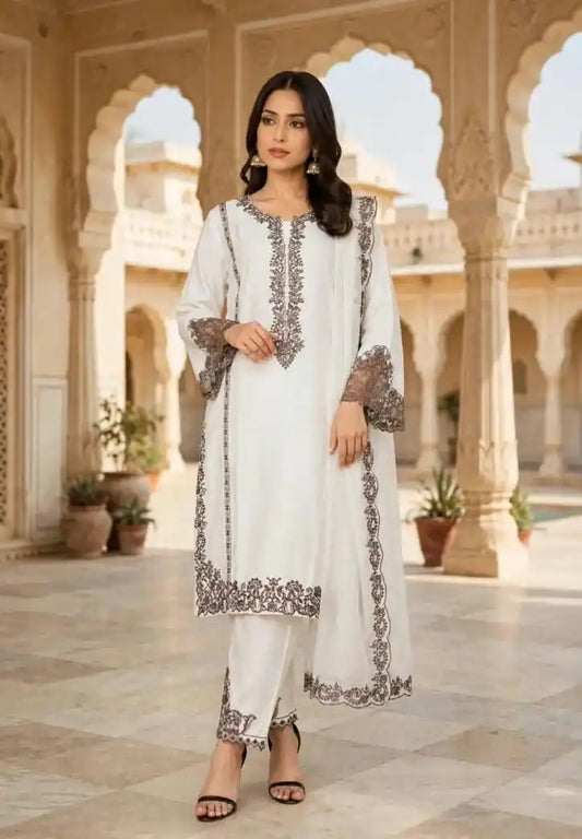 Women's Satin Rayon Karachi Embroidered Readymade Designer Suit - ASC Fashion Store