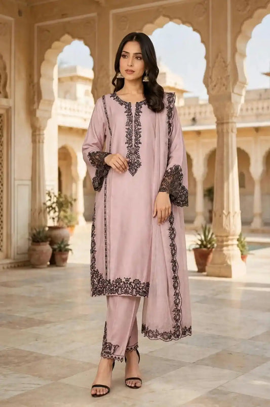 Women's Satin Rayon Karachi Embroidered Readymade Designer Suit - ASC Fashion Store