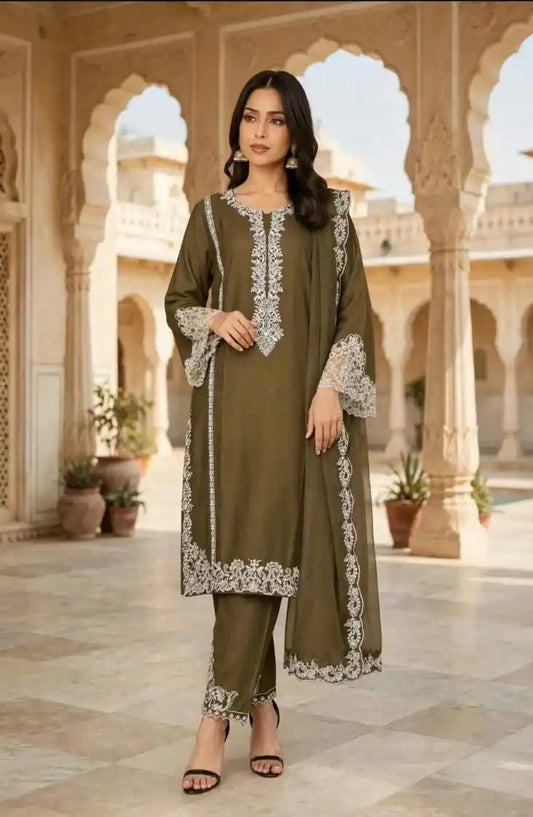 Women's Satin Rayon Karachi Embroidered Readymade Designer Suit - ASC Fashion Store