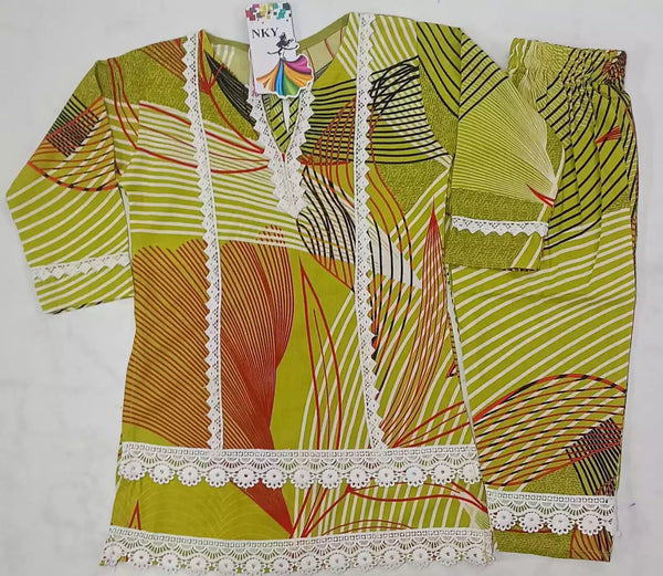 Girls Kids Karachi Lace Rayon Kurta Pant Straight Cut Cord-Sets