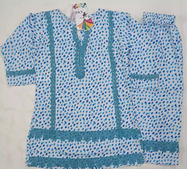 Girls Kids Karachi Lace Rayon Kurta Pant Straight Cut Cord-Sets