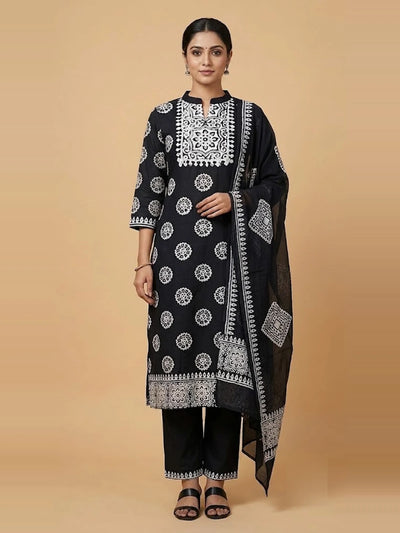 Black Medallion Wax Batik Cotton Unstitched Suit 2270 - front look (unstitched material)