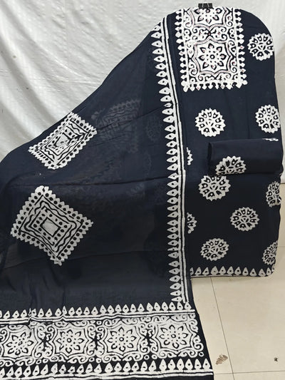 Black Medallion Wax Batik Cotton Unstitched Suit By ASC