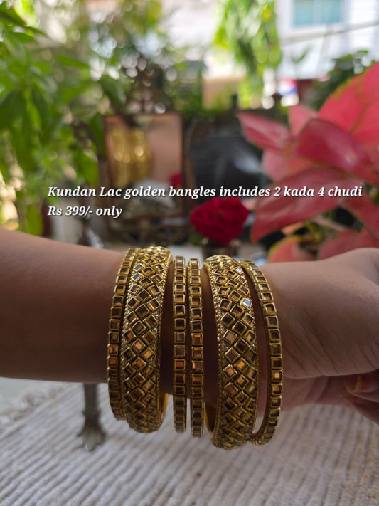 Kundan lac golden bangles, 2 kada and 4 chudi