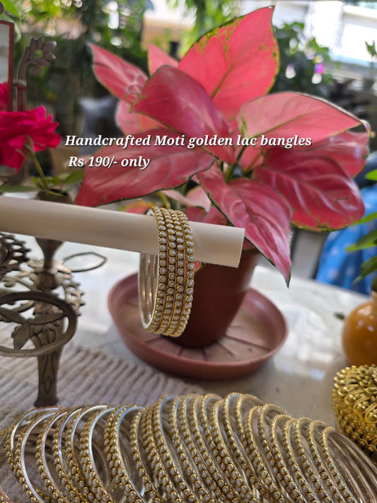 Handcrafted Moti golden lac bangles