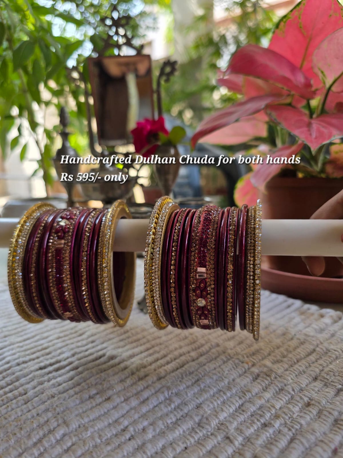 Handcrafted Dulhan Chuda for both hands, maroon and gold