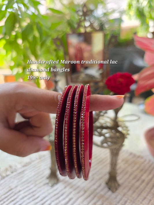 Handcrafted maroon traditional lac diamond bangles