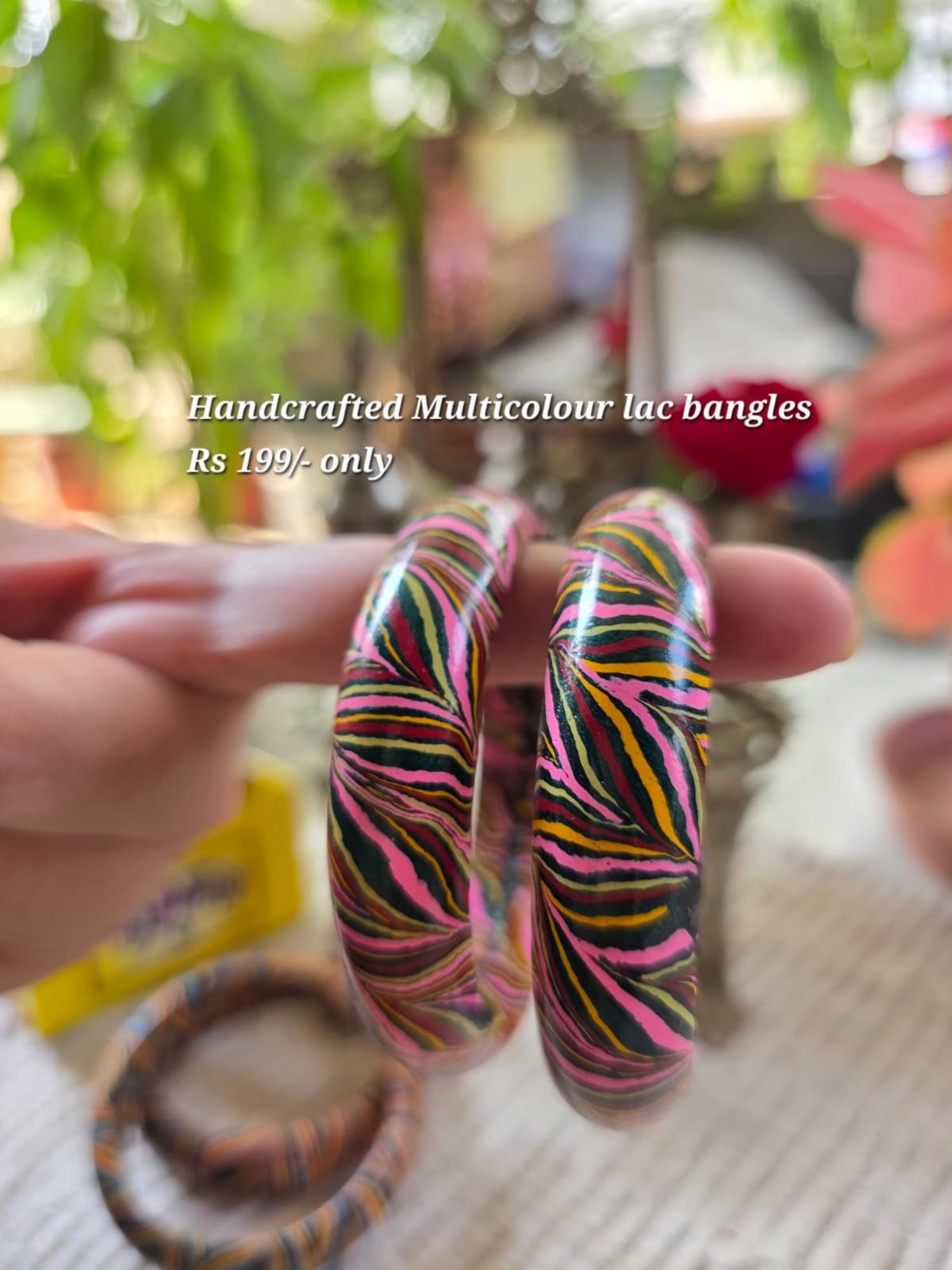 Handcrafted marble swirl lac bangles, pink green