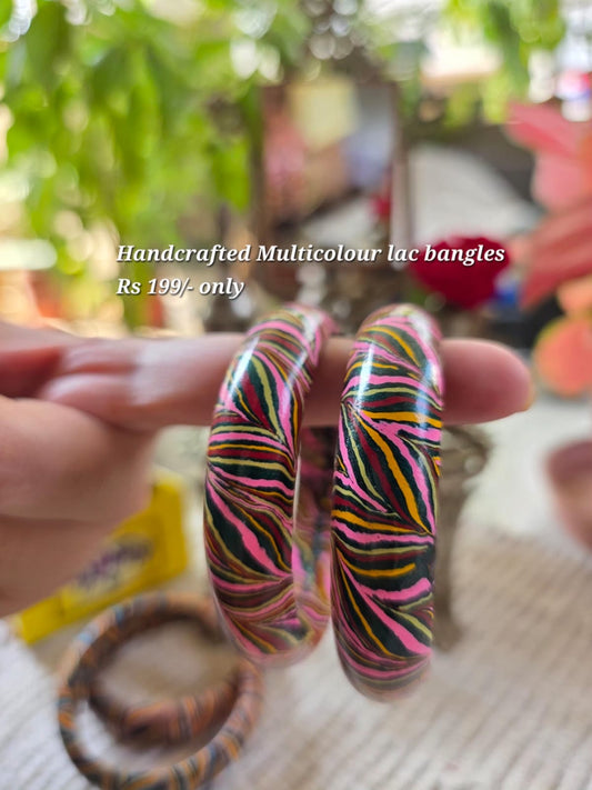 Handcrafted marble swirl lac bangles, pink green